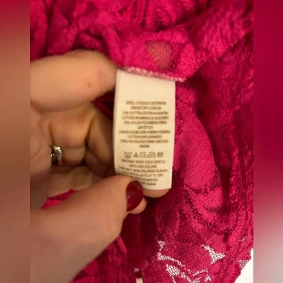 FREE PEOPLE Womens Sz Medium Lace Overlay Only Dress (no lining) bright pink - Picture 5 of 5